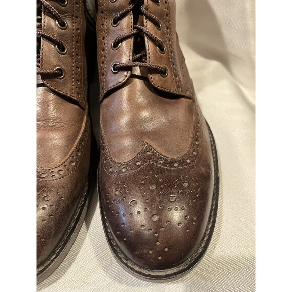 Andrew Marc Wingtip‎ Brown Leather Lace Up Ankle Boots w/ Zipper Men 9.5 C99-112 - Picture 5 of 16